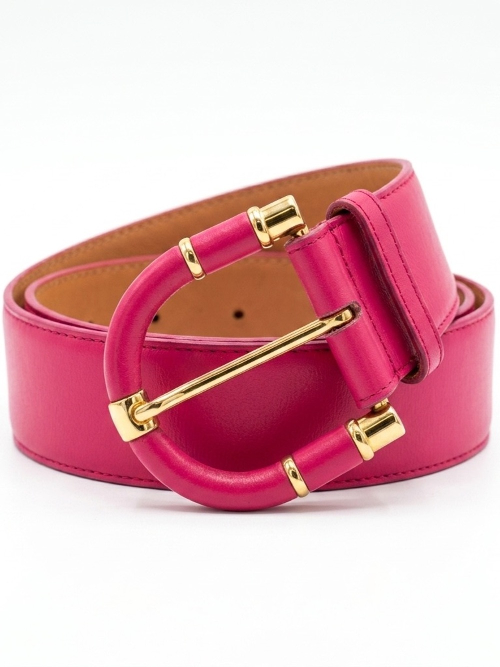 Ginnie Johansen Pink Leather Architectural Buckle Belt S